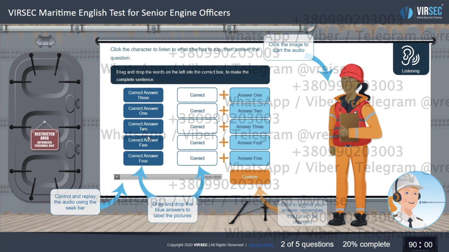 VIRSEC Maritime English Test for Senior Engine Officers answers, ответы
